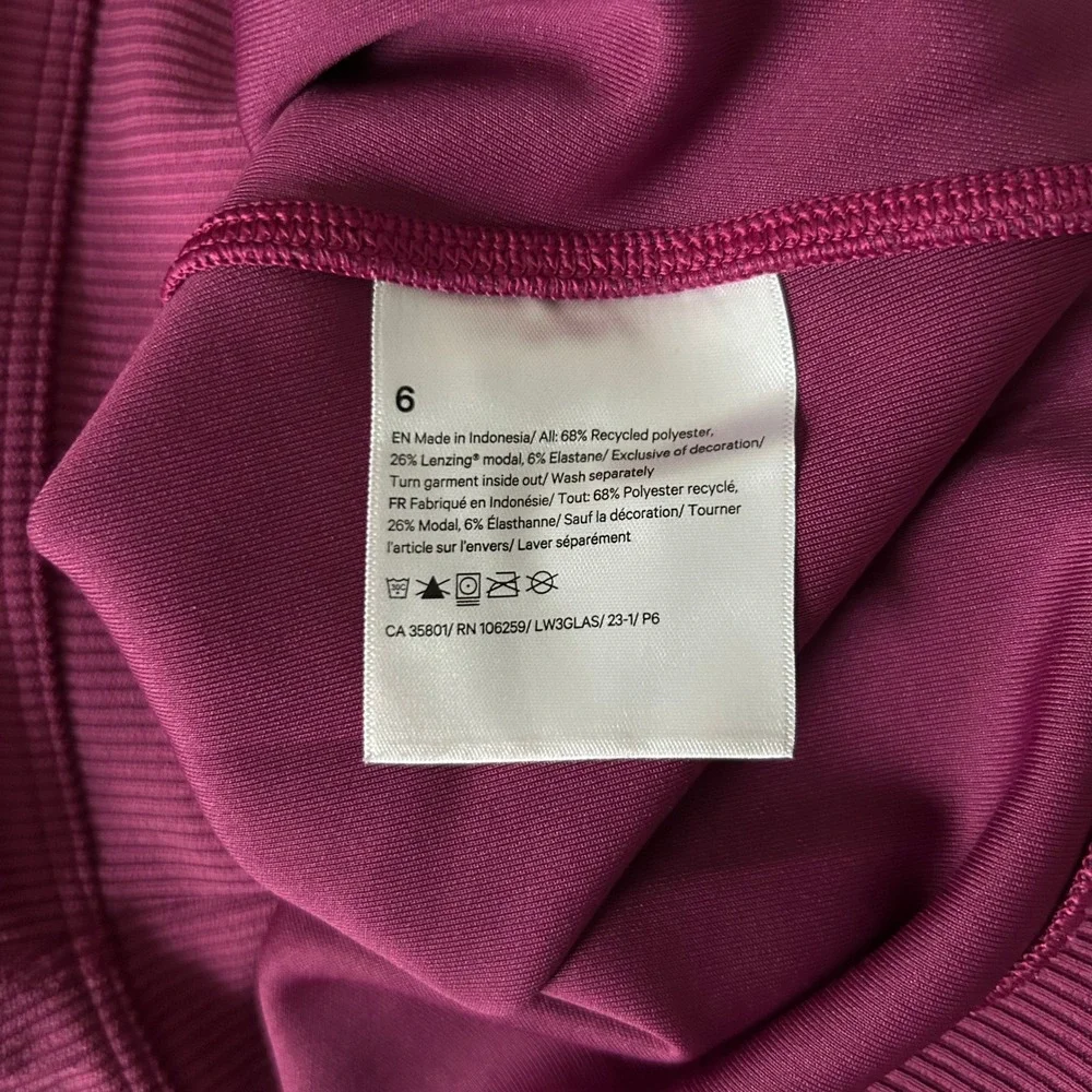 Lululemon Ribbed Softstreme Perfectly Oversized Cropped Crew Magenta Purple Sz 6